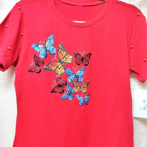Butterflies, HANDMADE, Ladies Tee, Bling T-Shirt, Perfect Gift. - Picture 4 of 6